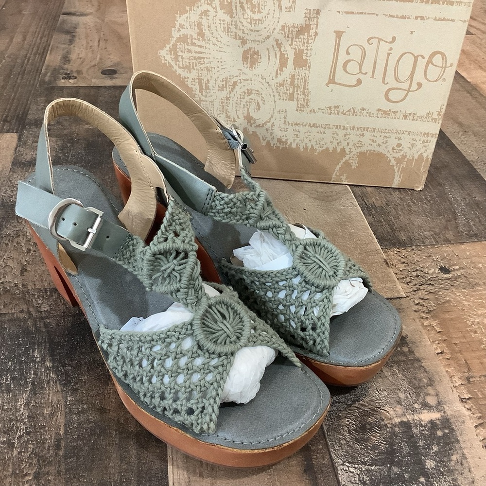 New Anthropologie Latigo Women's Ikat Clog Sandals Crocheted Shadow Grey 8.5